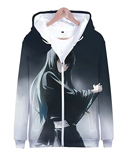 Syqiya Unisex Anime 3D Druck Sweatshirt Kimetsu no Yaiba Muichiro Tokito Pullover Reißverschluss Sweatjacke Mantel Übergangsjacke Coat Cosplay Kostüm Schwarz 3XL (Chest 128cm) von Syqiya