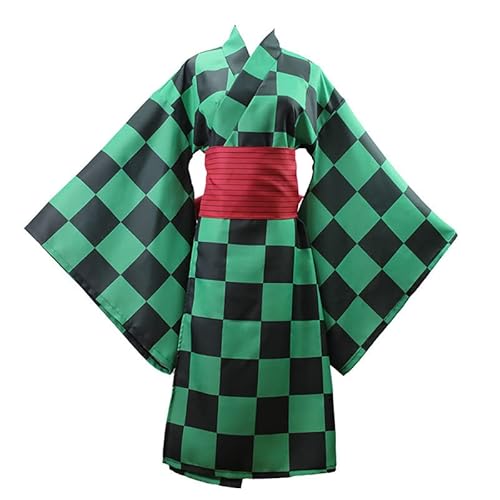 Syqiya Unisex Anime Tanjiro Kamado Kimono Outfit Cosplay Costume Herren Grün M (Chest 108cm) von Syqiya