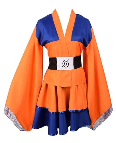 Syqiya Unisex Anime Uzumaki Kleid Kimono Suit Cosplay Costume Orange XS (Chest 84-86cm) von Syqiya