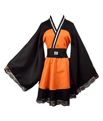 Syqiya Unisex Anime Uzumaki Kleid Kimono Suit Cosplay Costume Schwarz Orange XS (Chest 84-86cm) von Syqiya