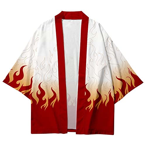 Syqiya Unisex Kyojuro Rengoku Kimono Cosplay Costume Cape Coat Cardigan Cloak Orange Herren Damen M von Syqiya