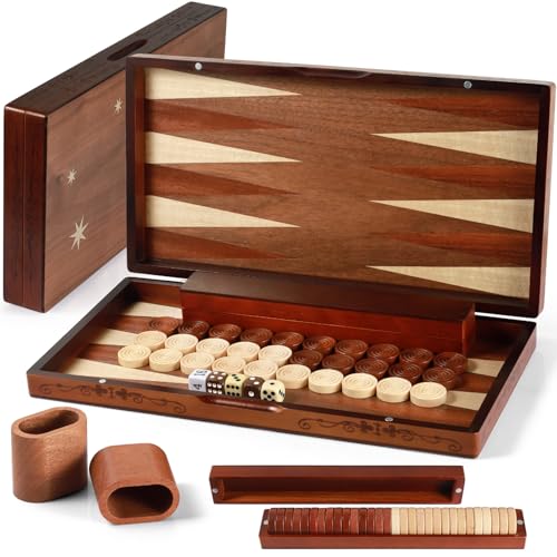 Handgefertigtes Backgammon-Set aus Holz, 40,6 x 38,9 cm, übergroße Teile, aufwendige Schnitzereien, Premium-Reise-Spielbrett für Erwachsene und Kinder Handgefertigtes Backgammon-Set aus Holz, 40,6 x 38,9 cm, übergroße Teile, aufwendige Schnitzereien, Premium-Reise-Spielbrett für Erwachsene und Kinder von Syrace