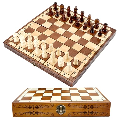 Syrace Schachspiel Schach Schachbrett aus Holz für Kinder und Erwachsene, Zusammenklappbar, Handgefertigt, Gut für Drinnen Draußen und Reisen von Syrace