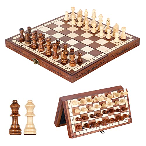Syrace Schachbrett Schachspiel Schach aus Holz, zusammenklappbar handgefertigt Magnetisches Schachspiel für Kinder und Erwachsene Gut für Drinnen Draußen und Reisen von Syrace