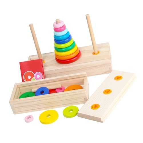 Syrisora 10 Ringe Puzzle -Spiel, Farbenfrohe Holzblöcke Spielzeug Logisches Denken Puzzlespielzeug, Holzturm Frühe Bildungslogik Thinking Blockspiel Spielzeug für Kinder (Große Größe) von Syrisora