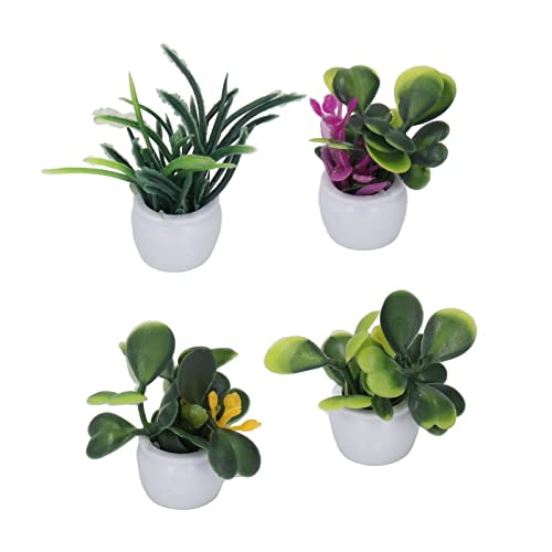 Syrisora ​​4 Stück Puppenhaus-Topfpflanze, Miniatur-Kunstblume, Winziger Bonsai für 1:12 Puppenhaus-Gartendekoration von Syrisora