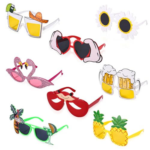 8 Paar lustige hawaiianische Brillen, Party Sonnenbrillen, Hawaii Brille Party Accessoires, Neuheit Partyzubehör Dekoration, für Erwachsene Kinder Tropische Party Strand Thema Dekoration von Syvory