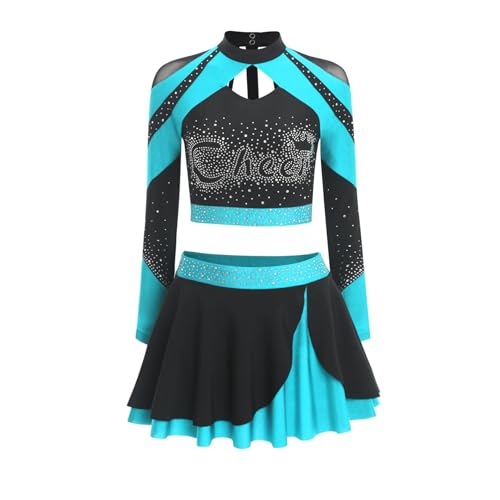 Sywiyi Damen Cheerleading Uniform Tanzkostüm Set Glitzer Crop Top Kurz Langarm Oberteil mit Faltenrock Skater Halloween Fasching Dance Outfit Himmelblau L Sywiyi Damen Cheerleading Uniform Tanzkostüm Set Glitzer Crop Top Kurz Langarm Oberteil mit Faltenrock Skater Halloween Fasching Dance Outfit Himmelblau L von Sywiyi
