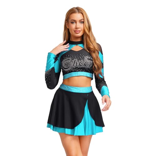 Sywiyi Damen Cheerleading Uniform Tanzkostüm Set Glitzer Crop Top Kurz Langarm Oberteil mit Faltenrock Skater Halloween Fasching Dance Outfit Himmelblau M Sywiyi Damen Cheerleading Uniform Tanzkostüm Set Glitzer Crop Top Kurz Langarm Oberteil mit Faltenrock Skater Halloween Fasching Dance Outfit Himmelblau M von Sywiyi