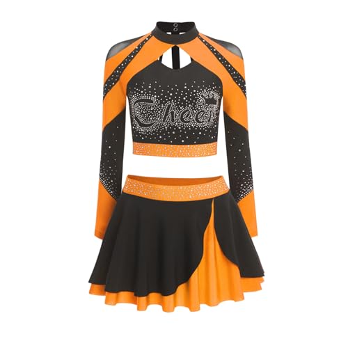 Sywiyi Damen Cheerleading Uniform Tanzkostüm Set Glitzer Crop Top Kurz Langarm Oberteil mit Faltenrock Skater Halloween Fasching Dance Outfit Orange L Sywiyi Damen Cheerleading Uniform Tanzkostüm Set Glitzer Crop Top Kurz Langarm Oberteil mit Faltenrock Skater Halloween Fasching Dance Outfit Orange L von Sywiyi