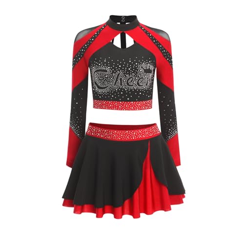Sywiyi Damen Cheerleading Uniform Tanzkostüm Set Glitzer Crop Top Kurz Langarm Oberteil mit Faltenrock Skater Halloween Fasching Dance Outfit Rot M Sywiyi Damen Cheerleading Uniform Tanzkostüm Set Glitzer Crop Top Kurz Langarm Oberteil mit Faltenrock Skater Halloween Fasching Dance Outfit Rot M von Sywiyi