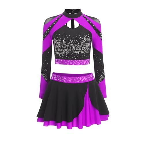 Sywiyi Damen Cheerleading Uniform Tanzkostüm Set Glitzer Crop Top Kurz Langarm Oberteil mit Faltenrock Skater Halloween Fasching Dance Outfit Violett L Sywiyi Damen Cheerleading Uniform Tanzkostüm Set Glitzer Crop Top Kurz Langarm Oberteil mit Faltenrock Skater Halloween Fasching Dance Outfit Violett L von Sywiyi