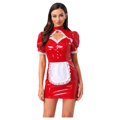 Sywiyi Damen Französisches Dienstmädchen Kostüm Maid Outfit PU Leder Minikleid Eng Kurzarm Uniform Rollenspile Karneval Fasching Kostüm Rot XL Sywiyi Damen Französisches Dienstmädchen Kostüm Maid Outfit PU Leder Minikleid Eng Kurzarm Uniform Rollenspile Karneval Fasching Kostüm Rot XL von Sywiyi
