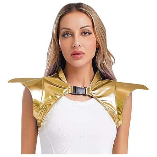 Sywiyi Damen Glänzend Rüstung Panzer Schulter Schutz Schulterpanzer Shrug Top Mottparty Fasching Kostüm Gothic Punk Outfit Gold XXL von Sywiyi