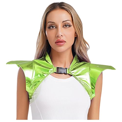 Sywiyi Damen Glänzend Rüstung Panzer Schulter Schutz Schulterpanzer Shrug Top Mottparty Fasching Kostüm Gothic Punk Outfit Leuchtendes Grün XXL von Sywiyi