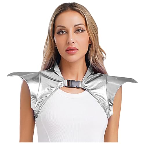 Sywiyi Damen Glänzend Rüstung Panzer Schulter Schutz Schulterpanzer Shrug Top Mottparty Fasching Kostüm Gothic Punk Outfit Silber XXL von Sywiyi