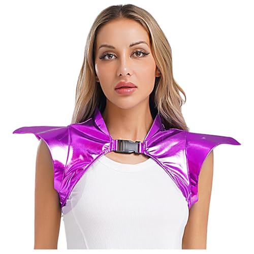 Sywiyi Damen Glänzend Rüstung Panzer Schulter Schutz Schulterpanzer Shrug Top Mottparty Fasching Kostüm Gothic Punk Outfit Violett XXL von Sywiyi