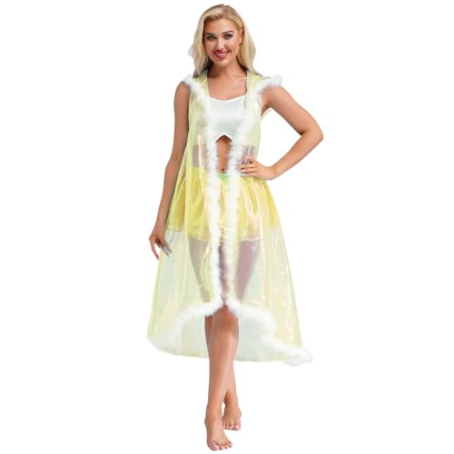 Sywiyi Damen Glänzend Umhang Cape Lange Kapuzenumhang Poncho mit Kunstpelz Besatz Mottoparty Halloween Kostüm Gelb 3XL Sywiyi Damen Glänzend Umhang Cape Lange Kapuzenumhang Poncho mit Kunstpelz Besatz Mottoparty Halloween Kostüm Gelb 3XL von Sywiyi