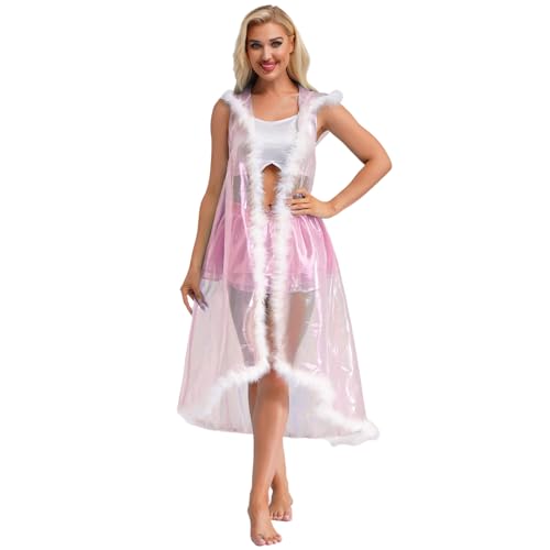 Sywiyi Damen Glänzend Umhang Cape Lange Kapuzenumhang Poncho mit Kunstpelz Besatz Mottoparty Halloween Kostüm Rosa XXL Sywiyi Damen Glänzend Umhang Cape Lange Kapuzenumhang Poncho mit Kunstpelz Besatz Mottoparty Halloween Kostüm Rosa XXL von Sywiyi