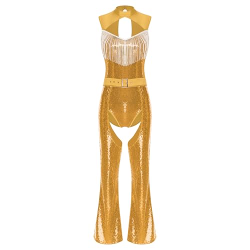 Sywiyi Damen Glitzer Bodysuit Ärmellos Body Overall mit Quasten Schlaghose Lang Chaps Hose Vintage Disco Kostüm Silvester Mottoparty Gold M Sywiyi Damen Glitzer Bodysuit Ärmellos Body Overall mit Quasten Schlaghose Lang Chaps Hose Vintage Disco Kostüm Silvester Mottoparty Gold M von Sywiyi