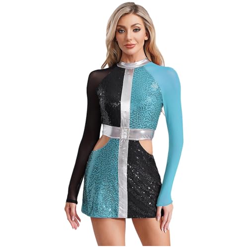 Sywiyi Damen Glitzer Disco Kleid Kostüm Langarm Bodycon Kleid Tanzkleid mit Cut Out Mottoparty Fasching Karneval Kostüm Blau 4XL Sywiyi Damen Glitzer Disco Kleid Kostüm Langarm Bodycon Kleid Tanzkleid mit Cut Out Mottoparty Fasching Karneval Kostüm Blau 4XL von Sywiyi
