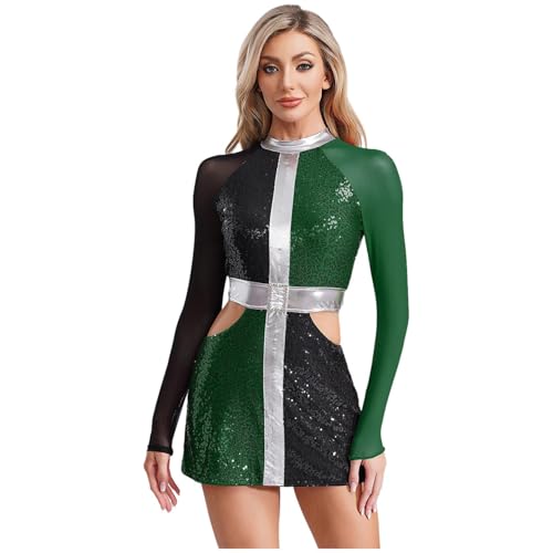 Sywiyi Damen Glitzer Disco Kleid Kostüm Langarm Bodycon Kleid Tanzkleid mit Cut Out Mottoparty Fasching Karneval Kostüm Grün 4XL Sywiyi Damen Glitzer Disco Kleid Kostüm Langarm Bodycon Kleid Tanzkleid mit Cut Out Mottoparty Fasching Karneval Kostüm Grün 4XL von Sywiyi