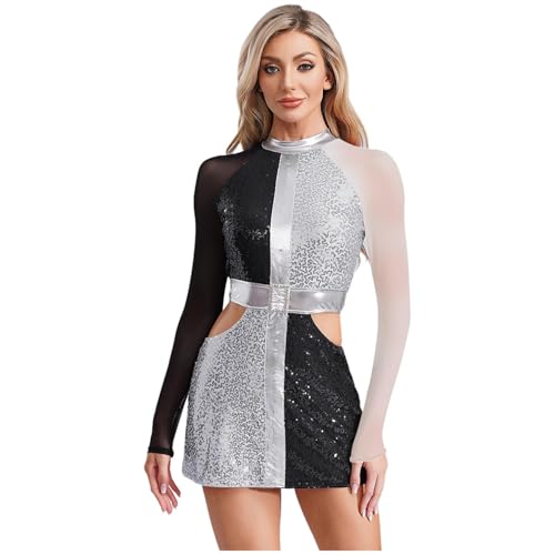 Sywiyi Damen Glitzer Disco Kleid Kostüm Langarm Bodycon Kleid Tanzkleid mit Cut Out Mottoparty Fasching Karneval Kostüm Weiß 4XL Sywiyi Damen Glitzer Disco Kleid Kostüm Langarm Bodycon Kleid Tanzkleid mit Cut Out Mottoparty Fasching Karneval Kostüm Weiß 4XL von Sywiyi