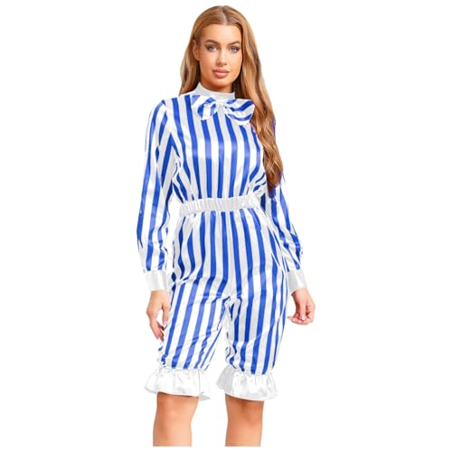 Sywiyi Damen Halloween Clown Kostüm Mime Pantomime Kostüm Einteiler Overall Gestreift Romper Cosplay Outfit für Fasching Karneval Blau&Weiß XXL Sywiyi Damen Halloween Clown Kostüm Mime Pantomime Kostüm Einteiler Overall Gestreift Romper Cosplay Outfit für Fasching Karneval Blau&Weiß XXL von Sywiyi