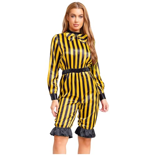 Sywiyi Damen Halloween Clown Kostüm Mime Pantomime Kostüm Einteiler Overall Gestreift Romper Cosplay Outfit für Fasching Karneval Gelb&Schwarz XXL Sywiyi Damen Halloween Clown Kostüm Mime Pantomime Kostüm Einteiler Overall Gestreift Romper Cosplay Outfit für Fasching Karneval Gelb&Schwarz XXL von Sywiyi