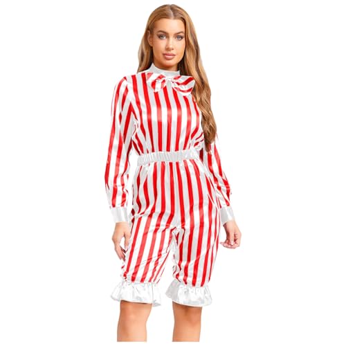 Sywiyi Damen Halloween Clown Kostüm Mime Pantomime Kostüm Einteiler Overall Gestreift Romper Cosplay Outfit für Fasching Karneval Weiß&Rot XXL Sywiyi Damen Halloween Clown Kostüm Mime Pantomime Kostüm Einteiler Overall Gestreift Romper Cosplay Outfit für Fasching Karneval Weiß&Rot XXL von Sywiyi