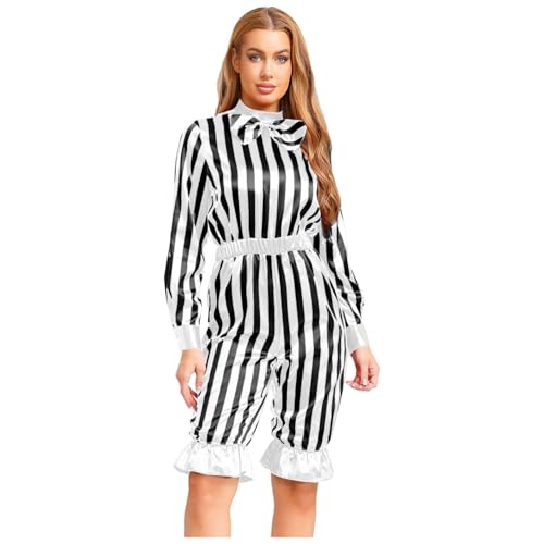 Sywiyi Damen Halloween Clown Kostüm Mime Pantomime Kostüm Einteiler Overall Gestreift Romper Cosplay Outfit für Fasching Karneval Weiß&Schwarz XL Sywiyi Damen Halloween Clown Kostüm Mime Pantomime Kostüm Einteiler Overall Gestreift Romper Cosplay Outfit für Fasching Karneval Weiß&Schwarz XL von Sywiyi