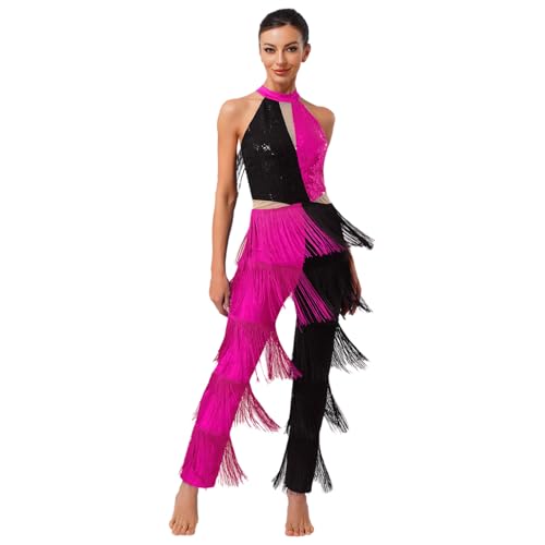 Sywiyi Damen Hippe Kostüm Glitzer Jumpsuit Einteiler Tanzanzug Ärmellos Overall mit Quasten Fransen Mottoparty Disco Outfit Hot Pink XXL Sywiyi Damen Hippe Kostüm Glitzer Jumpsuit Einteiler Tanzanzug Ärmellos Overall mit Quasten Fransen Mottoparty Disco Outfit Hot Pink XXL von Sywiyi