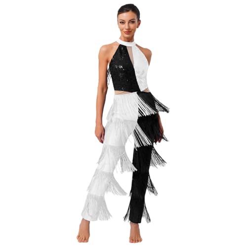 Sywiyi Damen Hippe Kostüm Glitzer Jumpsuit Einteiler Tanzanzug Ärmellos Overall mit Quasten Fransen Mottoparty Disco Outfit Weiß XL Sywiyi Damen Hippe Kostüm Glitzer Jumpsuit Einteiler Tanzanzug Ärmellos Overall mit Quasten Fransen Mottoparty Disco Outfit Weiß XL von Sywiyi