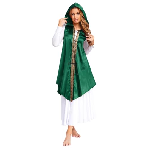 Sywiyi Damen Kapuzenumhang Vintage Cloak Umhang Lang Cape Unregelmäßig Steampunk Mittelalter Viktorianische Halloween Karneval Hexe Kostüm Grün XL von Sywiyi