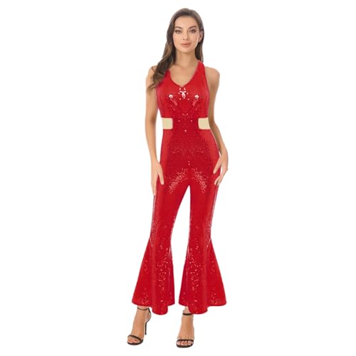 Sywiyi Damen Vintage Disco Kostüm 70er 80er Jahre Hippe Mottoparty Kostüm Ärmellos Overall Jumpsuit Schlaghose Hosenazug Rot M Sywiyi Damen Vintage Disco Kostüm 70er 80er Jahre Hippe Mottoparty Kostüm Ärmellos Overall Jumpsuit Schlaghose Hosenazug Rot M von Sywiyi