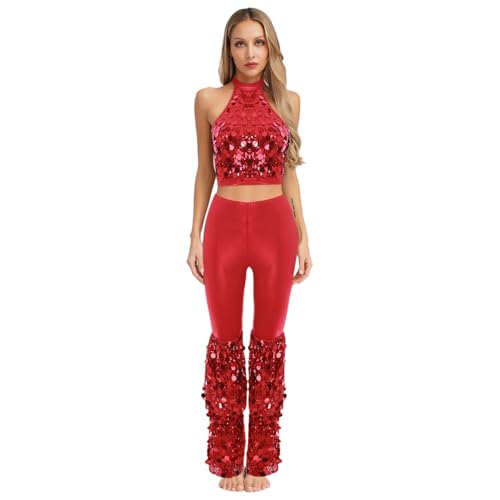 Sywiyi Damen Vintage Disco Outfit Glitzer Pailletten Kostüm Set Tank Top Bauchfrei Schlaghose Lang Pants Halloween Mottoparty Fasching Kostüm Rot XXL Sywiyi Damen Vintage Disco Outfit Glitzer Pailletten Kostüm Set Tank Top Bauchfrei Schlaghose Lang Pants Halloween Mottoparty Fasching Kostüm Rot XXL von Sywiyi