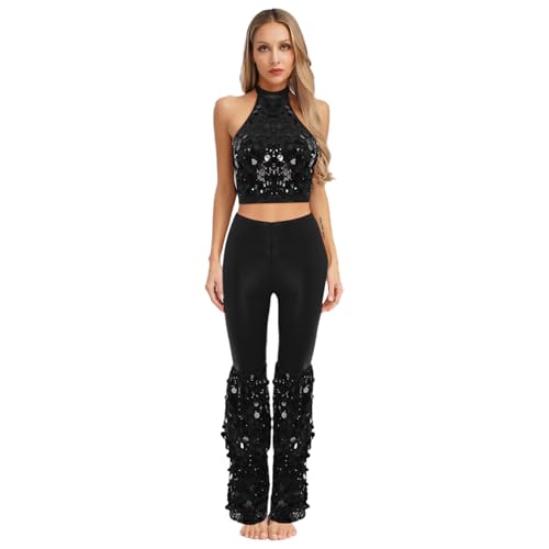 Sywiyi Damen Vintage Disco Outfit Glitzer Pailletten Kostüm Set Tank Top Bauchfrei Schlaghose Lang Pants Halloween Mottoparty Fasching Kostüm Schwarz L Sywiyi Damen Vintage Disco Outfit Glitzer Pailletten Kostüm Set Tank Top Bauchfrei Schlaghose Lang Pants Halloween Mottoparty Fasching Kostüm Schwarz L von Sywiyi