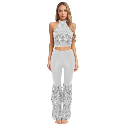 Sywiyi Damen Vintage Disco Outfit Glitzer Pailletten Kostüm Set Tank Top Bauchfrei Schlaghose Lang Pants Halloween Mottoparty Fasching Kostüm Weiß M Sywiyi Damen Vintage Disco Outfit Glitzer Pailletten Kostüm Set Tank Top Bauchfrei Schlaghose Lang Pants Halloween Mottoparty Fasching Kostüm Weiß M von Sywiyi