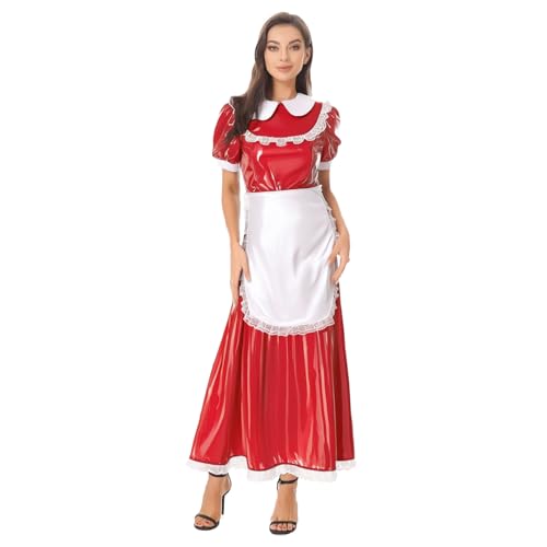 Sywiyi Damen Wetlook Dienstmädchen Kostüm Maxikleid Lang Kurzarm PU Leder Kleider mit Schürze Rollenspiel Verkleidung Cosplay Outfit Rot L Sywiyi Damen Wetlook Dienstmädchen Kostüm Maxikleid Lang Kurzarm PU Leder Kleider mit Schürze Rollenspiel Verkleidung Cosplay Outfit Rot L von Sywiyi