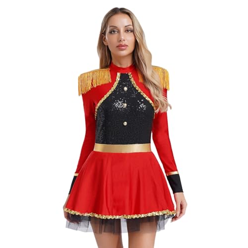 Sywiyi Damen Zirkus Dompteur Kostüm Zirkusdirektor Kleid Langarm Glitzer Partykleid Uniform Mottoparty Fasching Karneval Mottoparty Outfit Rot XXL Sywiyi Damen Zirkus Dompteur Kostüm Zirkusdirektor Kleid Langarm Glitzer Partykleid Uniform Mottoparty Fasching Karneval Mottoparty Outfit Rot XXL von Sywiyi
