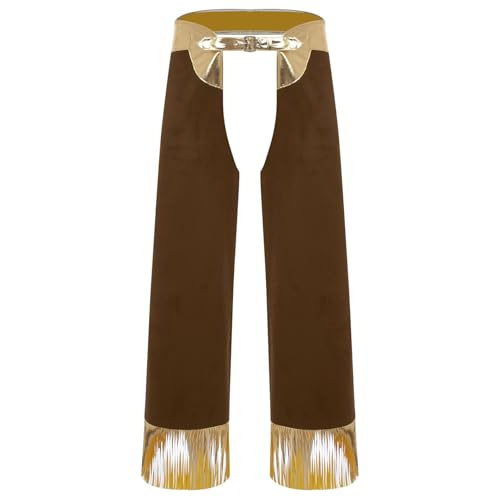 Sywiyi Herren Cowboy Kostüm Metallisch Cowboy Chaps Hose Pants mit Fransen Vintage Western Kostüm Mottoparty Fasching Verkleidung Outfit Braun XL von Sywiyi