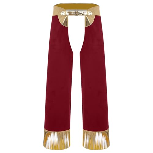 Sywiyi Herren Cowboy Kostüm Metallisch Cowboy Chaps Hose Pants mit Fransen Vintage Western Kostüm Mottoparty Fasching Verkleidung Outfit Burgund XXL Sywiyi Herren Cowboy Kostüm Metallisch Cowboy Chaps Hose Pants mit Fransen Vintage Western Kostüm Mottoparty Fasching Verkleidung Outfit Burgund XXL von Sywiyi