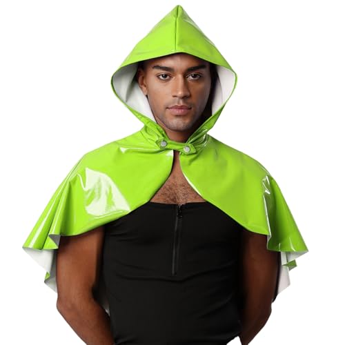 Sywiyi Herren Gothic Kleidung Lackleder Cape Kurz Umhang Hooded Poncho mit Kapuze Fasching Mottoparty Steampunk Kostüm Leuchtendes Grün Einheitsgröße Sywiyi Herren Gothic Kleidung Lackleder Cape Kurz Umhang Hooded Poncho mit Kapuze Fasching Mottoparty Steampunk Kostüm Leuchtendes Grün Einheitsgröße von Sywiyi