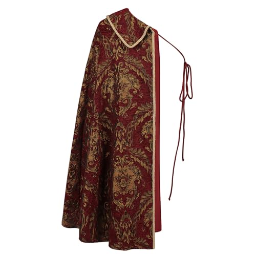 Sywiyi Herren Mittelalterliche Renaissance Kleidung Jacquard Muster Umhang Cape Ein Schulter Robe Vintage Halloween Karneval Kostüm Rot Einheitsgröße von Sywiyi