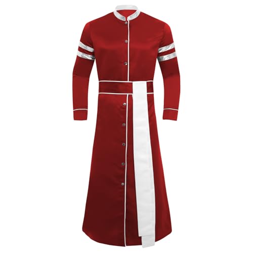 Sywiyi Herren Priester Kostüm Karneval Mottoparty Halloween Kostüm Lange Robe Gewand mit Taillengürtel Burgundy XL von Sywiyi