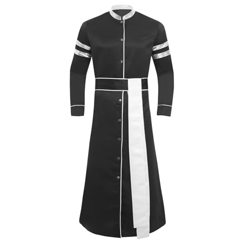 Sywiyi Herren Priester Kostüm Karneval Mottoparty Halloween Kostüm Lange Robe Gewand mit Taillengürtel Schwarz XXL von Sywiyi