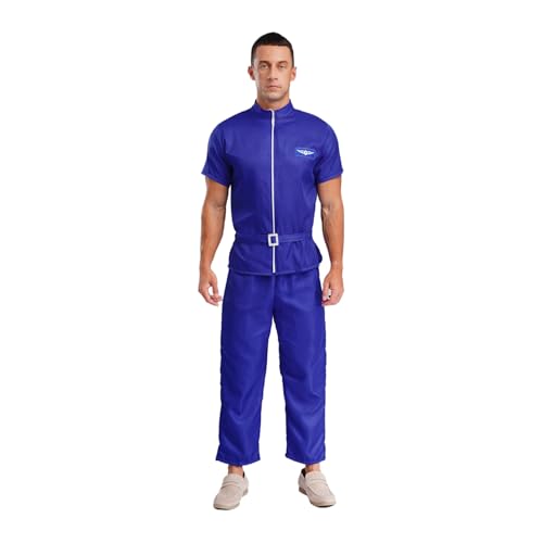 Sywiyi Herren Raumfahrer Anzug Astronaut Kostüm Jumpsuit Kurzarm/Langarm Astronautenoverall Cosplay Outfit Mottoparty Kostüm Typ A Blau_Kurzarm M von Sywiyi