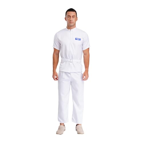 Sywiyi Herren Raumfahrer Anzug Astronaut Kostüm Jumpsuit Kurzarm/Langarm Astronautenoverall Cosplay Outfit Mottoparty Kostüm Typ A Weiß_Kurzarm S von Sywiyi