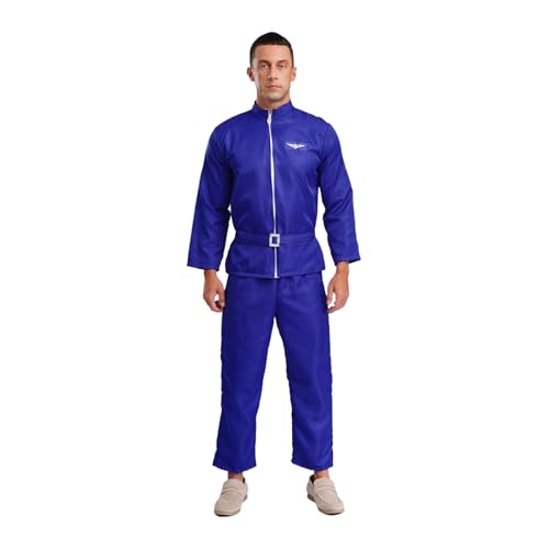 Sywiyi Herren Raumfahrer Anzug Astronaut Kostüm Jumpsuit Kurzarm/Langarm Astronautenoverall Cosplay Outfit Mottoparty Kostüm Typ B Blau_Langarm M von Sywiyi
