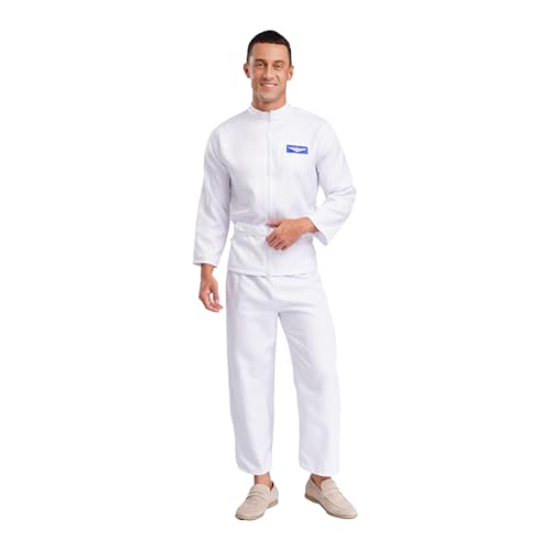 Sywiyi Herren Raumfahrer Anzug Astronaut Kostüm Jumpsuit Kurzarm/Langarm Astronautenoverall Cosplay Outfit Mottoparty Kostüm Typ B Weiß_Langarm M von Sywiyi
